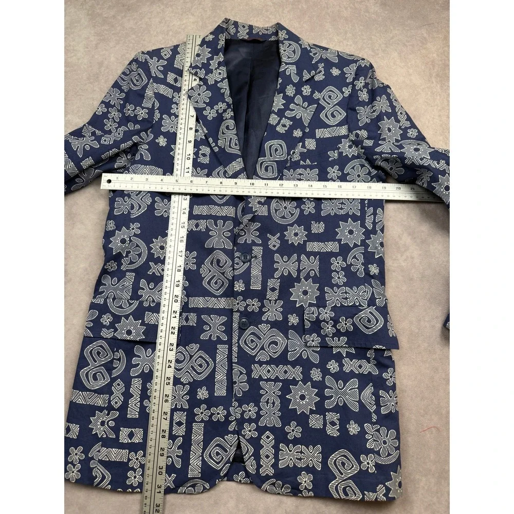 VTG Tori Richard Honolulu Indigo Blue Tribal Print Cotton Blazer Jacket N/S HK